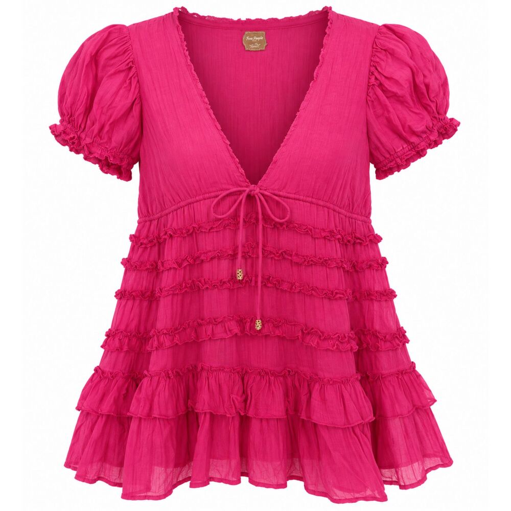 Free People Darcy Mini Dress Hibiscus Pink Ruffle Babydoll